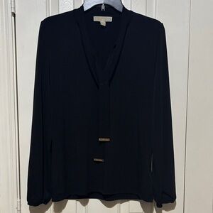 Michael Kors Black V-Neck Tie-Front Long Sleeve Blouse Sz M